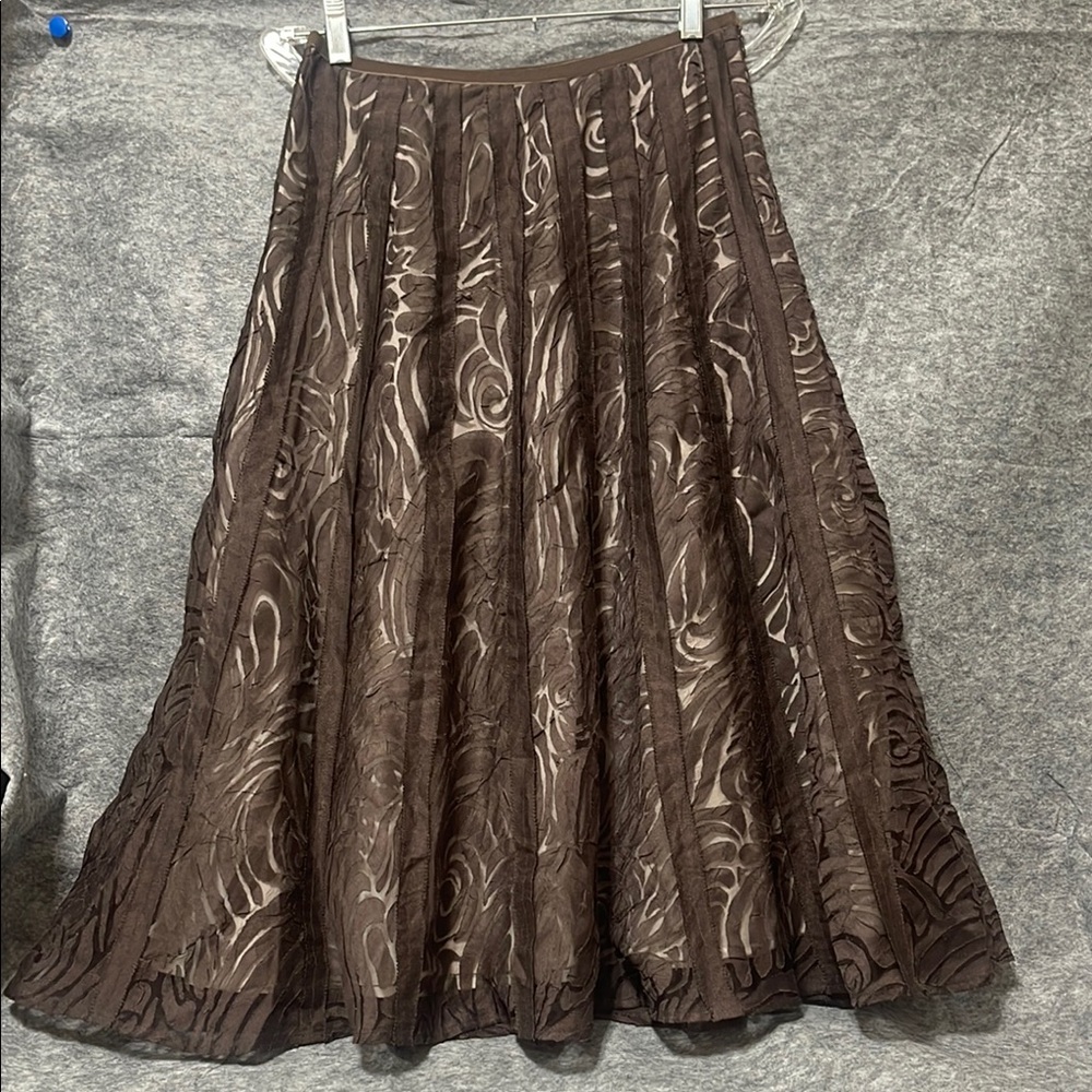 Nic+ Zoe Elegant Brown Patterned Skirt Sheer Lace Fully Lined size 2 NWT Vintage